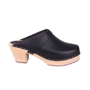 LOTTA Black Leather High Heel Classic Clog